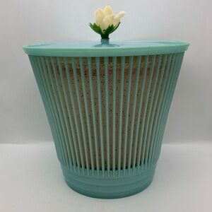 Vintage Tip Top Satin Tone Plastic Vanity Curler Hair Roller Basket White Rose